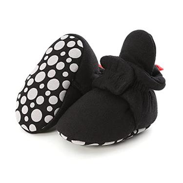 Imagem de GDSDYM Pantufas de lã aconchegantes para bebês com solas aderentes, meias quentes de inverno para recém-nascidos e primeiros andadores, C01 Preto, 6-12 Meses