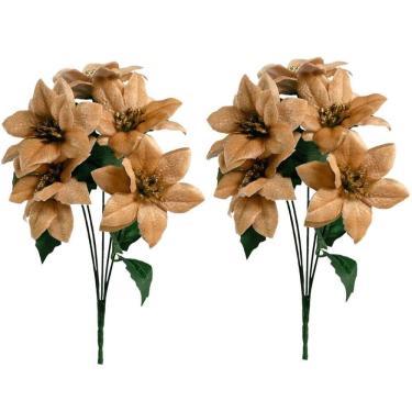 Imagem de Jogo 2 Buquês Mini Bico de Papagaio Natal Veludo Champanhe 5 Flores - Magizi