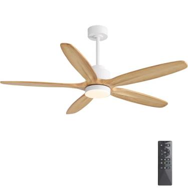 Imagem de WINGBO Ventilador de teto de 137 cm com luz - 5 lâminas de madeira maciça esculpida, motor CC reversível de 6 velocidades, regulável, 3 CCT, ventiladores de teto de controle remoto sem ruído com luzes