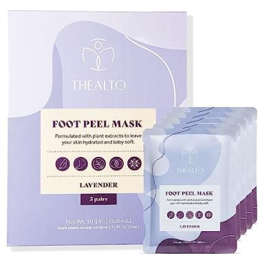 Imagem de Máscara esfoliante para pés, pacote com 5 - para pés secos, rachados e calosos - aroma de lavanda - com extrato de planta para pés macios de bebês - Tratamento de spa em casa