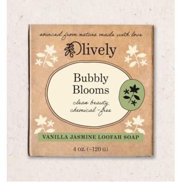Imagem de Olively Bubbly Blooms Sabonete de bucha de jasmim e baunilha, barra de banho esfoliante natural, 118 ml