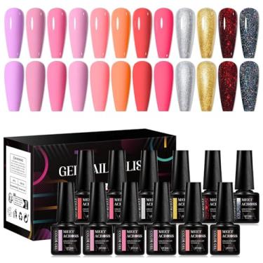Imagem de MEET ACROSS Conjunto de esmalte de gel de 12 peças, kit de unhas de gel de 12 cores, design artístico de LED UV de absorção, presentes para mulheres (conjunto com 5, 12 peças)
