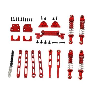 Imagem de simhoa Kit de atualizações RC 1/12, amortecedor dianteiro e traseiro, peças de reposição, eixo dianteiro e traseiro, hastes de tração fixas, componentes de, Vermelho
