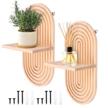 Imagem de XYDHQS Conjunto decorativo de 2 castiçais de parede, prateleira flutuante de madeira, fácil de instalar, rack flutuante estético minimalista para berçário, quarto, sala de estar