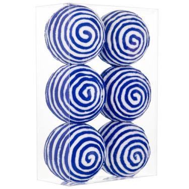 Imagem de Briful Bolas de enfeite de Natal azuis e brancas de 10 cm, 6 peças de bolas de fio decorativas grandes para pendurar em árvore de Natal com cordas para decoração de vaso de mesa de Natal