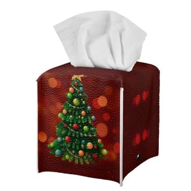 Imagem de Gearider Suporte de caixa de lenços de couro para árvore de Natal, capa quadrada de caixa de lenços de papel à prova d'água, organizador de guardanapos moderno para cômoda de quarto, mesa de