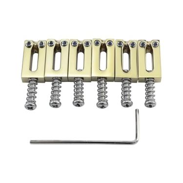 Imagem de OVSAL Glod Selas de ponte para guitarra elétrica 10,5 mm de liga de zinco Tremolo Bridge Saddles compatíveis com Fender Strat St Tele Telecaster 6 cordas peças de reposição para guitarra elétrica