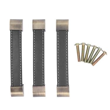 Imagem de Pissente 3 peças de maçaneta de couro para porta de guarda-roupa antigo puxador de gaveta bagagem, caixa de vinho, reparo de alça de substituição para armários, guarda-roupas, armários, estantes de