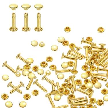Imagem de HARFINGTON 80 conjuntos de rebites de tampa dupla, 6 x 12 mm, aço carbono, cabeça redonda, parafusos, parafusos tubulares de metal para decoração de artesanato em couro, ouro