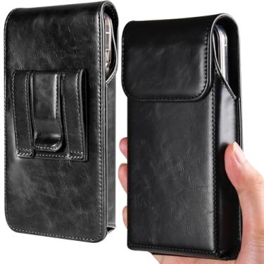 Imagem de Miimall Capa com coldre para Galaxy S24 Ultra/S23 Ultra/A14/A23/Google Pixel 7 Pro/Pixel 6 Pro, bolsa de couro com fecho magnético, clipe para cinto para Motorola Moto G Play/Moto E13-Preto