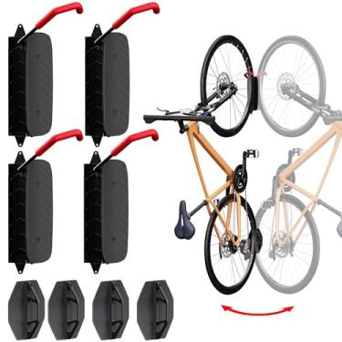 Imagem de Hromee Suporte de parede para bicicleta, suporte giratório de armazenamento de bicicleta para garagem, suporte vertical para bicicleta que economiza espaço, pacote com 4