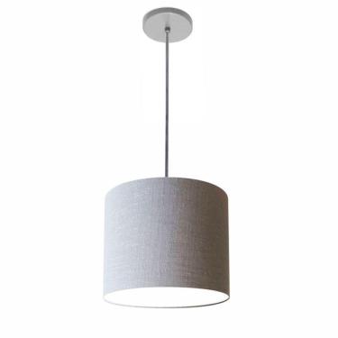 Imagem de Lustre Luminária Pendente Vivare Free Lux Pe-4107cz Cúpula Em Tecido 25x20cm Rustico-cinza Canopla Cinza E Fio Cristal