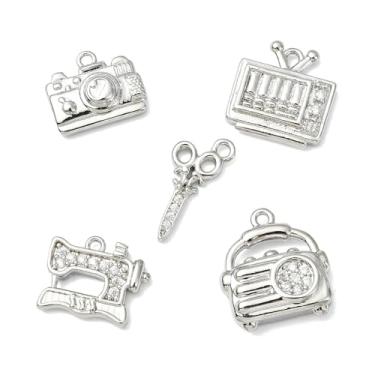 Imagem de UR URLIFEHALL 10 peças, 5 estilos, berloques vintage de latão, zircônia cúbica, rádio, tesoura de rádio, pingentes para máquina de costura para pulseira faça você mesmo, colar e fazer joias