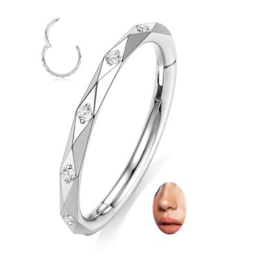 Imagem de FUNLMO Anel de nariz de aço cirúrgico 316L argola septo cartilagem brinco tragus helix concha torre daith piercing joias 16G 8 mm 10 mm, Aço inoxidável, Zircônia cúbica