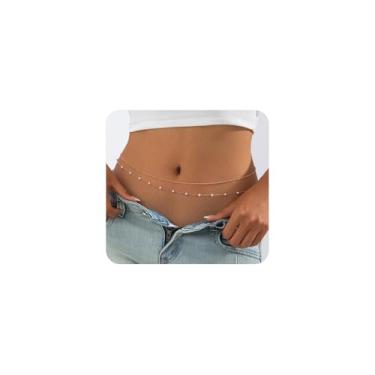 Imagem de Corrente de corpo em camadas para mulheres, biquíni simples, contas ovais, corrente de moeda, corrente sexy, pérola, cinto de barriga, ajustável, joia de despedida de solteira de praia, Large, Metal