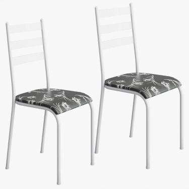 Imagem de Kit 2 Cadeiras 541 Sala Jantar Cozinha Pés Aço Tubular Floral Branco