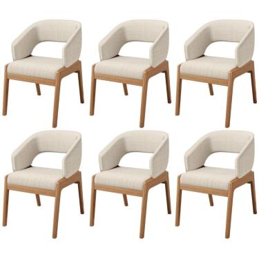 Imagem de Kit 06 Cadeiras De Jantar E Estar Living Estofada Lince L02 Linho Palha - Lyam Decor