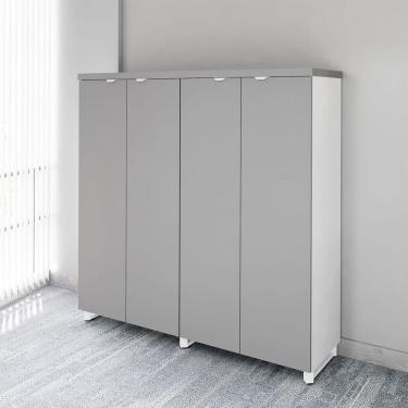 Imagem de Armário Alto Duplo 1,58m para Escritório com 4 Portas de Abrir e Puxadores Metálicos F5 Office Cinza Sagrado com Branco