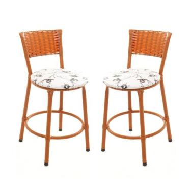 Imagem de KIT 2 Banqueta Baixa Encapada Junco IMBUIA Bar Bistro Americana Cozinh