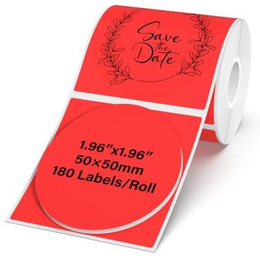 Imagem de YIKIADA Etiquetas térmicas vermelhas de vinil circular de 5 cm adesivos redondos autoadesivos adesivos compatíveis com M110/M220 180 peças