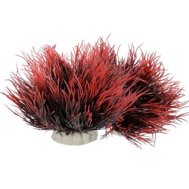 Imagem de FdcLixuvol 2 peças de decoração de aquário de plantas artificiais para aquário de peixes mini conjunto de grama de plástico acessórios para tanques de estilo natural (preto vermelho)