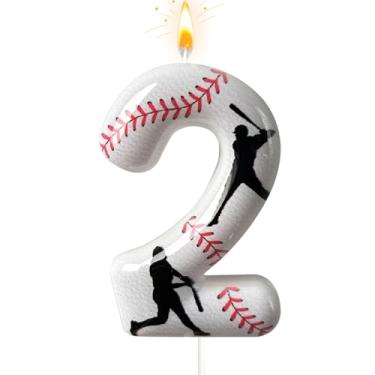 Imagem de Vela número de aniversário de beisebol, número 2 velas para topo de bolo, decoração de bolo ideal para festas de aniversário, aniversário de casamento e outras celebrações (andle 2)