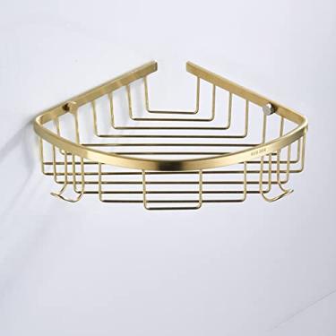 Imagem de Kit de acessórios de banho barra de toalha dourada escovada, cesta triangular, prateleira de vidro, toalheiro de banho, suporte de toalha, acessórios de banheiro montados na parede (cor: cesta de