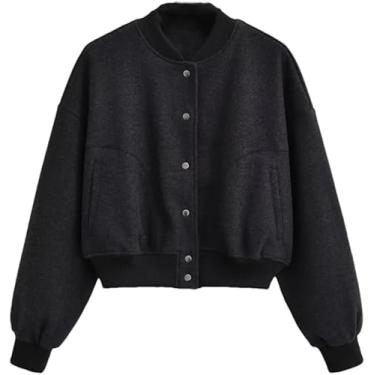 Imagem de Jaqueta Bomber Feminina Com Colarinho Com Bolso Jaquetas Sólidas Outerwear Trespassado, Black, M