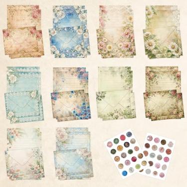 Imagem de Conjunto de papelaria floral vintage - 30 papéis de escrita forrados, 30 envelopes correspondentes, 40 selos autoadesivos - Papel resistente a derramamento para cartas de acampamento, notas de