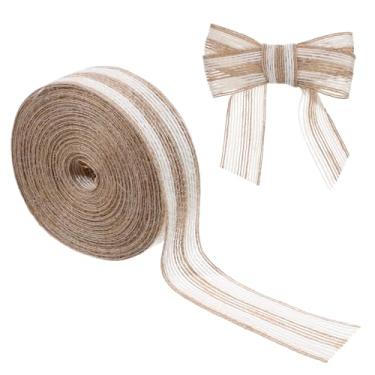 Imagem de Fita de tecido de serapilheira de 10 metros, fita de juta natural de 2,5 cm de largura para artesanato, fita rústica marrom para guirlanda de guirlanda de Natal para embrulho de presente DIY