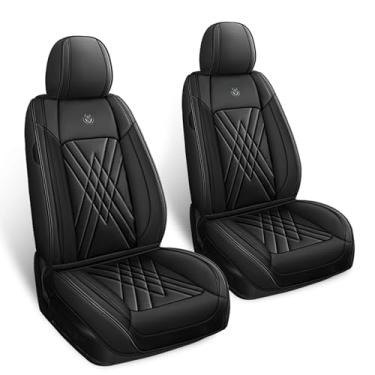 Imagem de Sijiuhao Capas de assento de carro universal para a maioria dos carros, sedãs, caminhões, SUV, capas de assento de couro durável premium, à prova d'água compatíveis com airbag (2 assentos, preto e
