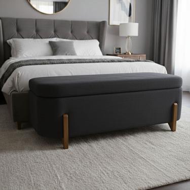 Imagem de Banco Baú Organizador Estofado Orgânico Milão Peseira 1,40 Bouclê CInza Escuro - Montanari`s Decor