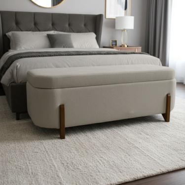 Imagem de Banco Baú Organizador Estofado Orgânico Milão Peseira 1,40 Bouclê Bege - Montanari`s Decor