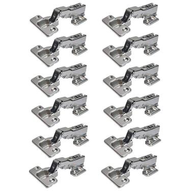 Imagem de Kit 12 Dobradiça 35Mm Curva Pistão Amortecedor Calço Slideon