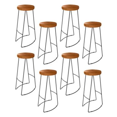 Imagem de Kit 8 Banquetas Altas Togo Industrial Madeira Maciça Peroba Rosa - Desk Design
