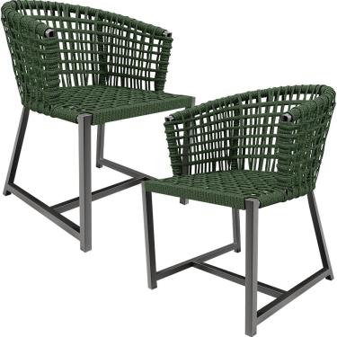 Imagem de Kit 02 Cadeiras Decorativas Para Área Gourmet Cozinha Corda Náutica Belize D04 Verde - Lyam Decor