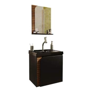 Imagem de Gabinete Banheiro Lirio com 1 Porta Espelheira e Cuba Preta - Loja Doc
