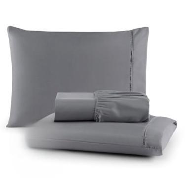 Imagem de Jogo de Lençol Antiácaro e Anti-Pilling - Roupa de Cama com Toque Acetinado e Elástico para Casal, Queen e King(CINZA,CASAL)