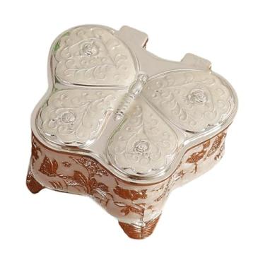 Imagem de YIJU Caixa de joias de borboleta, organizador de joias, decorativa, criativa, de liga, para mesa, para presente, porta-joias, estojo para brincos, Prata