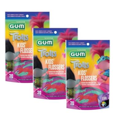 Imagem de Kit Com 3 Fio Dental Flosser Kids Trolls Sabor Uva 60 Unidades