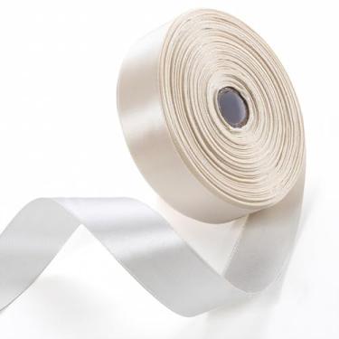 Imagem de 2,5 cm x 50 metros fita de cetim marfim fitas sólidas para embrulho de presente, artesanato, arcos, arranjos florais, casamento, decoração de eventos