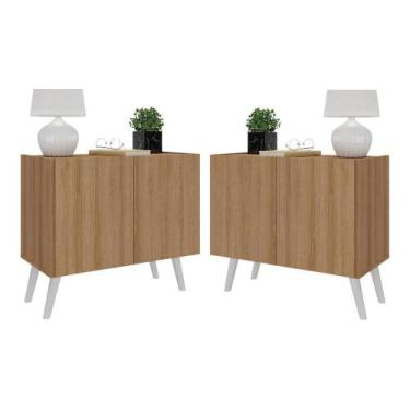 Imagem de Kit 2 Mesas De Cabeceira Retrô 2 Portas Multimóveis Mp4138 Rustic/bran