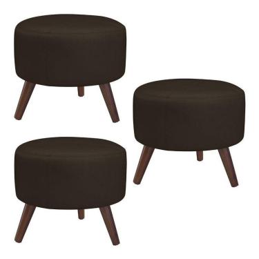 Imagem de Kit 3 Puffs Decorativos Redondo Couro Marrom