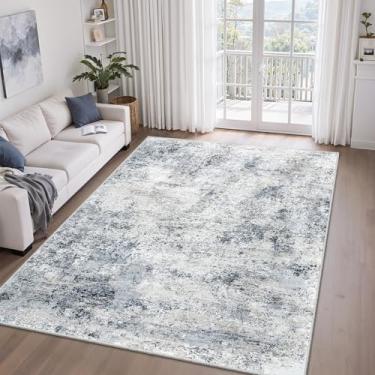 Imagem de Tapetes para sala de estar, 12 x 18 cm, abstrato, lavável, neutro, moderno, tapete baixo para quarto, tapete macio dobrável para sala de jantar, casa de fazenda, escritório em casa, (cinza, azul, 1,5