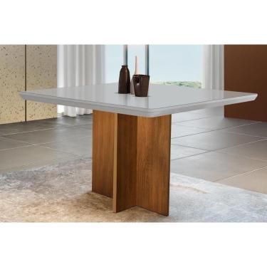 Imagem de Mesa P- Cozinha Berlim C- Tampo 90x90cm Madeirado Vidro Canto Curvo - Imbuia-off White - Rufato