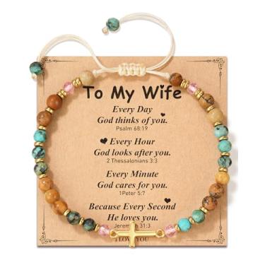 Imagem de LAVEIR Pulseira de cruz cristã para mulheres, presentes de batismo de confirmação, presente exclusivo para amigos, mãe, esposa, tia, irmã em Cristo, aniversário, Natal, Dia dos Namorados, One Size