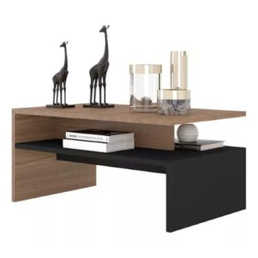 Imagem de Mesa para sala de centro com 2 andares decoração e organização casa 38 * 40 * 66cm(preto madeirado)