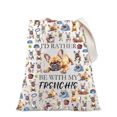 Imagem de PLITI Presente de buldogue francês para amantes de buldogue francês, presente I'd Rather Be With My Frenchie sacola para dono de cachorro (Rather Frenchie TG)