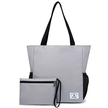 Imagem de ETidy Bolsa de praia feminina dobrável de grande capacidade com zíper, impermeável, à prova de areia, bolsa de praia, bolsa de ginástica, bolsa de viagem, Cinza claro, Large, Uso Casual Diário