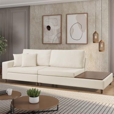 Imagem de Sofá Living Lotus Com Apoio Lateral Direita 2,40m Em Linho Cor Bege Mesclado 2282